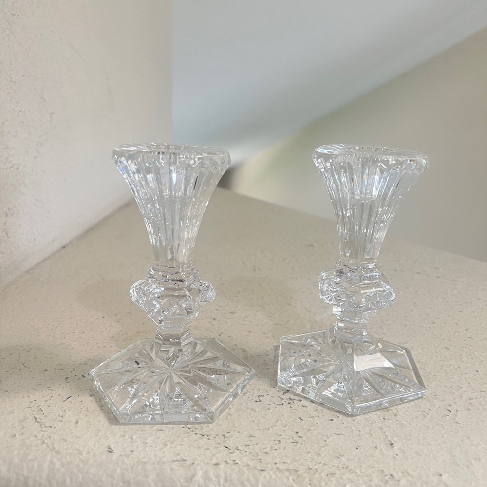 Waterford‎ Crystal Chatham Candlestick Candle Holders Hexagon Base Set - Picture 3 of 12